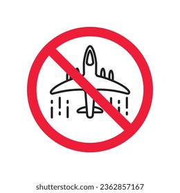 Forbidden plane icon. Do not fly vector sign. Prohibited aviation airplane vector icon. Warning, danger, caution, attention, restriction. No military jet flat pictogram.