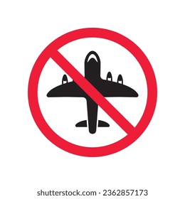 Forbidden plane icon. Do not fly vector sign. Prohibited aviation airplane vector icon. Warning, danger, caution, attention, restriction. No military jet flat pictogram.