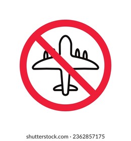 Forbidden plane icon. Do not fly vector sign. Prohibited aviation airplane vector icon. Warning, danger, caution, attention, restriction. No military jet flat pictogram.