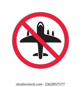 Forbidden plane icon. Do not fly vector sign. Prohibited aviation airplane vector icon. Warning, danger, caution, attention, restriction. No military jet flat pictogram.