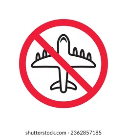 Forbidden plane icon. Do not fly vector sign. Prohibited aviation airplane vector icon. Warning, danger, caution, attention, restriction. No military jet flat pictogram.