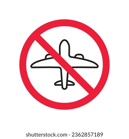 Forbidden plane icon. Do not fly vector sign. Prohibited aviation airplane vector icon. Warning, danger, caution, attention, restriction. No military jet flat pictogram.