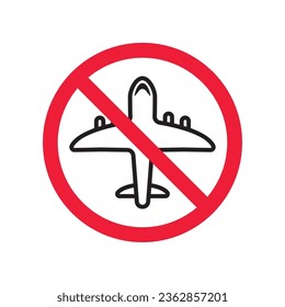 Forbidden plane icon. Do not fly vector sign. Prohibited aviation airplane vector icon. Warning, danger, caution, attention, restriction. No military jet flat pictogram.