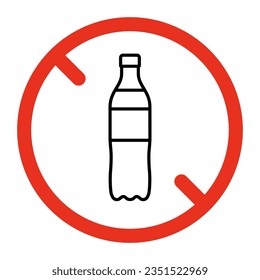 Forbidden plastic bottle, ban garbage sign. Prohibited container bottle symbol. Restriction on throwing plastic bottles, carry bottle. Vector sign