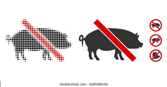 Forbidden pork halftone vector icon and solid version. Illustration style is dotted iconic Forbidden pork icon symbol on a white background. Halftone matrix is round spots. Some bonus icons.