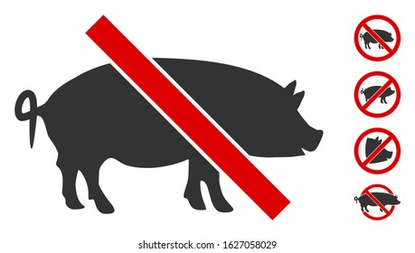 Forbidden pork icon. Illustration contains vector flat forbidden pork iconic symbol isolated on a white background, and bonus icons.