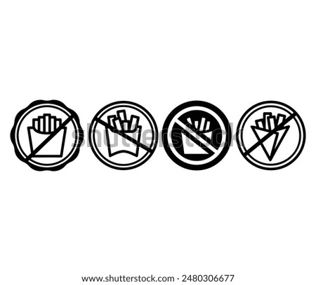 forbidden potato french fries food snack meal icons symbol badge round shape circle vector design black white color illustration set