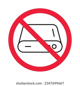 Forbidden power bank vector icon. Warning, caution, attention, restriction, label, ban, danger. No charger flat sign design pictogram symbol. No power bank recharger icon