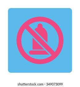 Forbidden Preservative vector icon. Style is flat rounded square button, pink and blue colors, white background.
