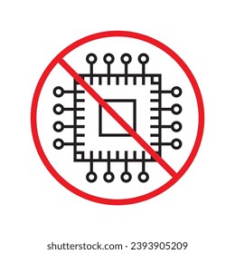 Forbidden processor vector icon. Warning, caution, attention, restriction, label, ban, danger. No CPU flat sign design pictogram symbol. No micro chip icon UX UI