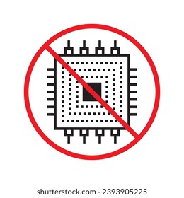 Forbidden processor vector icon. Warning, caution, attention, restriction, label, ban, danger. No CPU flat sign design pictogram symbol. No micro chip icon UX UI