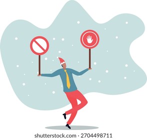 Verboten, verboten oder Einschränkung, stoppen Zeichen Vorsicht oder verbotene Aufmerksamkeit, illegale, falsche oder falsche Informationen zu vermeiden, Risiko und Gefahr .über einen Mann und sein Leben.