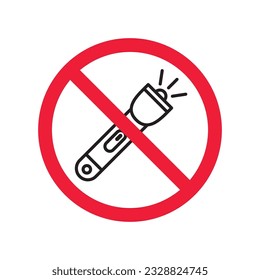 Forbidden Prohibited Warning attention restriction label caution danger. No Flashlight vector icon. Flashlight sign design. EPS 10 flat pictogram symbol