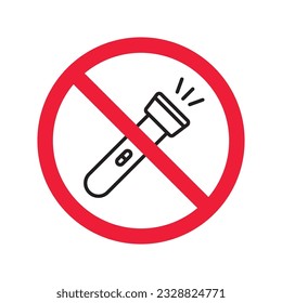 Forbidden Prohibited Warning attention restriction label caution danger. No Flashlight vector icon. Flashlight sign design. EPS 10 flat pictogram symbol