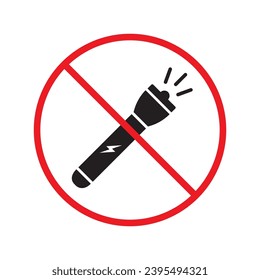 Forbidden Prohibited Warning attention restriction label caution danger. No Flashlight vector icon. Flashlight sign design. Flashlight flat pictogram symbol UX UI