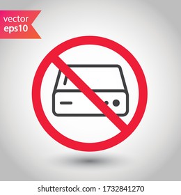 Forbidden Prohibited Warning, caution, attention, restriction. Hard drive vector icon. External hard disk icon. Hard disk drive flat sign. Portable Power bank icon