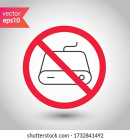 Prohibido Advertencia, precaución, atención, restricción. Icono vector del disco duro. Icono de disco duro externo. Signo plano de unidad de disco duro. Icono de banco de energía portátil