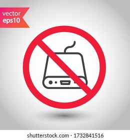 Forbidden Prohibited Warning, caution, attention, restriction. Hard drive vector icon. External hard disk icon. Hard disk drive flat sign. Portable Power bank icon