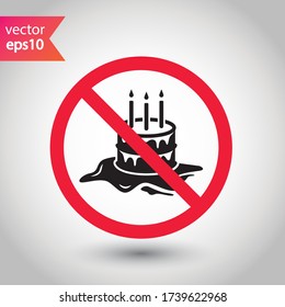 Forbidden Prohibited Warning, caution, attention, restriction label danger. No Cake vector icon. Tasty cake flat sign design. Tart symbol pictogram