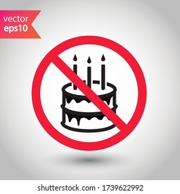 Prohibido Advertencia, precaución, atención, peligro de restricción. No hay icono del vector del pastel. Sabroso diseño de letreros planos de pastel. Pictograma de símbolo de arte