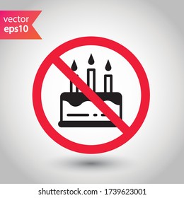 Prohibido Advertencia, precaución, atención, peligro de restricción. No hay icono del vector del pastel. Sabroso diseño de letreros planos de pastel. Pictograma de símbolo de arte