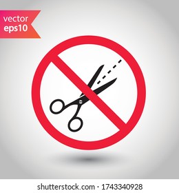 Verbotene Warnung, Vorsicht, Aufmerksamkeit, Restriktionskennzeichnung Gefahr. Verwenden Sie kein Vektorsymbol von Scheren. Fahne flach gestalten. kein Piktogramm des Scheren-Symbols
