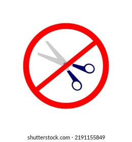 Forbidden Prohibited Warning, caution, attention, restriction label danger. Do not use Scissors vector icon. Haircutter flat sign design. No Scissors symbol pictogram