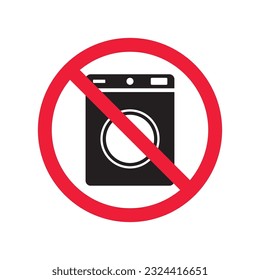 Verbotene Warnung, Vorsicht, Aufmerksamkeit, Restriktionskennzeichnung Gefahr. Kein Washer-Vektorsymbol. Washer-Flachzeichen-Design. Verwenden Sie kein Piktogramm für das Symbol der Waschmaschine
