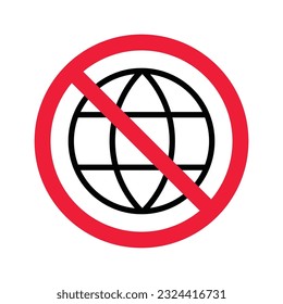 Forbidden Prohibited Warning, caution, attention, restriction label danger. No Web icon. Global network icon. Website vector icon. Site flat sign design. Www symbol pictogram. Www icon