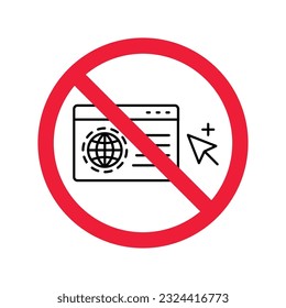 Forbidden Prohibited Warning, caution, attention, restriction label danger. No Web icon. Global network icon. Website vector icon. Site flat sign design. Www symbol pictogram. Www icon