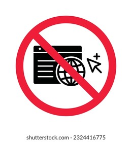 Forbidden Prohibited Warning, caution, attention, restriction label danger. No Web icon. Global network icon. Website vector icon. Site flat sign design. Www symbol pictogram. Www icon