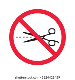 Forbidden Prohibited Warning, caution, attention, restriction label danger. Do not use Scissors vector icon. Haircutter flat sign design. No Scissors symbol pictogram