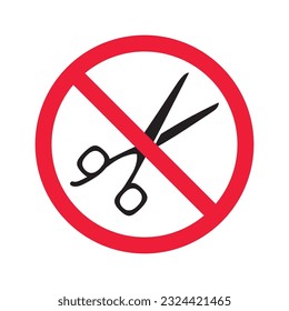 Forbidden Prohibited Warning, caution, attention, restriction label danger. Do not use Scissors vector icon. Haircutter flat sign design. No Scissors symbol pictogram