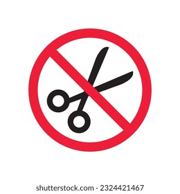 Forbidden Prohibited Warning, caution, attention, restriction label danger. Do not use Scissors vector icon. Haircutter flat sign design. No Scissors symbol pictogram