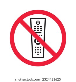 Forbidden Prohibited Warning, caution, attention, restriction label danger. No Remote controller vector icon. Remote control flat sign design. Tv Television remote controller symbol pictogram
