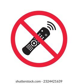 Forbidden Prohibited Warning, caution, attention, restriction label danger. No Remote controller vector icon. Remote control flat sign design. Tv Television remote controller symbol pictogram