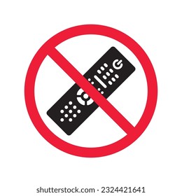 Forbidden Prohibited Warning, caution, attention, restriction label danger. No Remote controller vector icon. Remote control flat sign design. Tv Television remote controller symbol pictogram