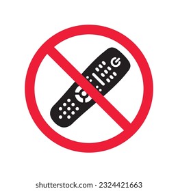 Forbidden Prohibited Warning, caution, attention, restriction label danger. No Remote controller vector icon. Remote control flat sign design. Tv Television remote controller symbol pictogram