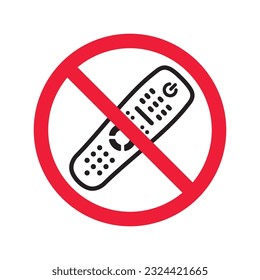 Forbidden Prohibited Warning, caution, attention, restriction label danger. No Remote controller vector icon. Remote control flat sign design. Tv Television remote controller symbol pictogram