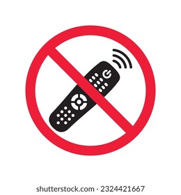 Forbidden Prohibited Warning, caution, attention, restriction label danger. No Remote controller vector icon. Remote control flat sign design. Tv Television remote controller symbol pictogram