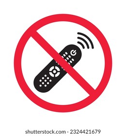 Prohibido Advertencia, precaución, atención, peligro de restricción. No hay icono vectorial de controlador remoto. Diseño de señales planas de control remoto. Pictograma del símbolo del mando a distancia de la televisión
