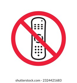 Forbidden Prohibited Warning, caution, attention, restriction label danger. No Remote controller vector icon. Remote control flat sign design. Tv Television remote controller symbol pictogram