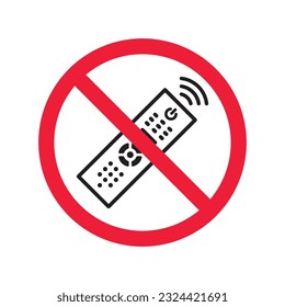 Forbidden Prohibited Warning, caution, attention, restriction label danger. No Remote controller vector icon. Remote control flat sign design. Tv Television remote controller symbol pictogram