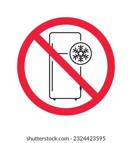Prohibido Advertencia, precaución, atención, peligro de restricción. No hay icono vectorial del refrigerador. Diseño de señas planas fritas. No utilice el pictograma del símbolo de congelación. Icono de Frig. Signo de refrigerador