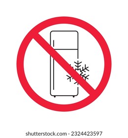 Prohibido Advertencia, precaución, atención, peligro de restricción. No hay icono vectorial del refrigerador. Diseño de señas planas fritas. No utilice el pictograma del símbolo de congelación. Icono de Frig. Signo de refrigerador