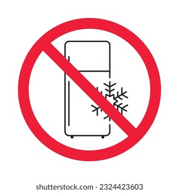 Forbidden Prohibited Warning, caution, attention, restriction label danger. No Refrigerator vector icon. Frig flat sign design. Do not use Freezer symbol pictogram. Frig icon. Refrigerator sign