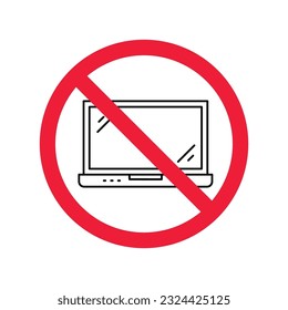 Forbidden Prohibited Warning, caution, attention, restriction label danger. Do not use laptop vector icon, notebook prohibited flat sign design, no laptop sign, do not use computer symbol pictogram