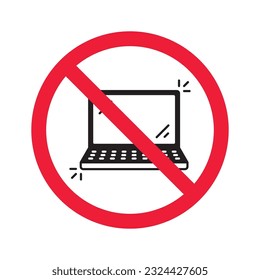 Forbidden Prohibited Warning, caution, attention, restriction label danger. Do not use laptop vector icon, notebook prohibited flat sign design, no laptop sign, do not use computer symbol pictogram