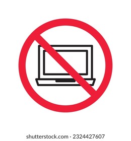Forbidden Prohibited Warning, caution, attention, restriction label danger. Do not use laptop vector icon, notebook prohibited flat sign design, no laptop sign, do not use computer symbol pictogram