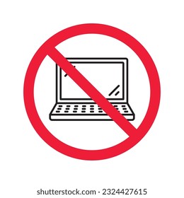 Forbidden Prohibited Warning, caution, attention, restriction label danger. Do not use laptop vector icon, notebook prohibited flat sign design, no laptop sign, do not use computer symbol pictogram